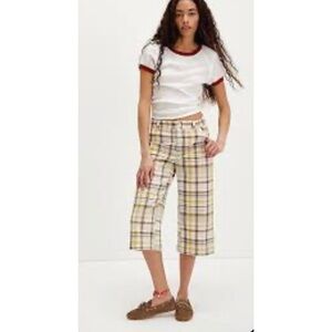 Free People Bay Course Straight Cropped Plaid Pants – Size 4 NWT